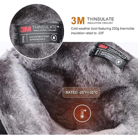 Men's Winter Waterproof Insulated Shell Warm Inner Snow Boots, Black- Size 10 - Picture 4 of 6